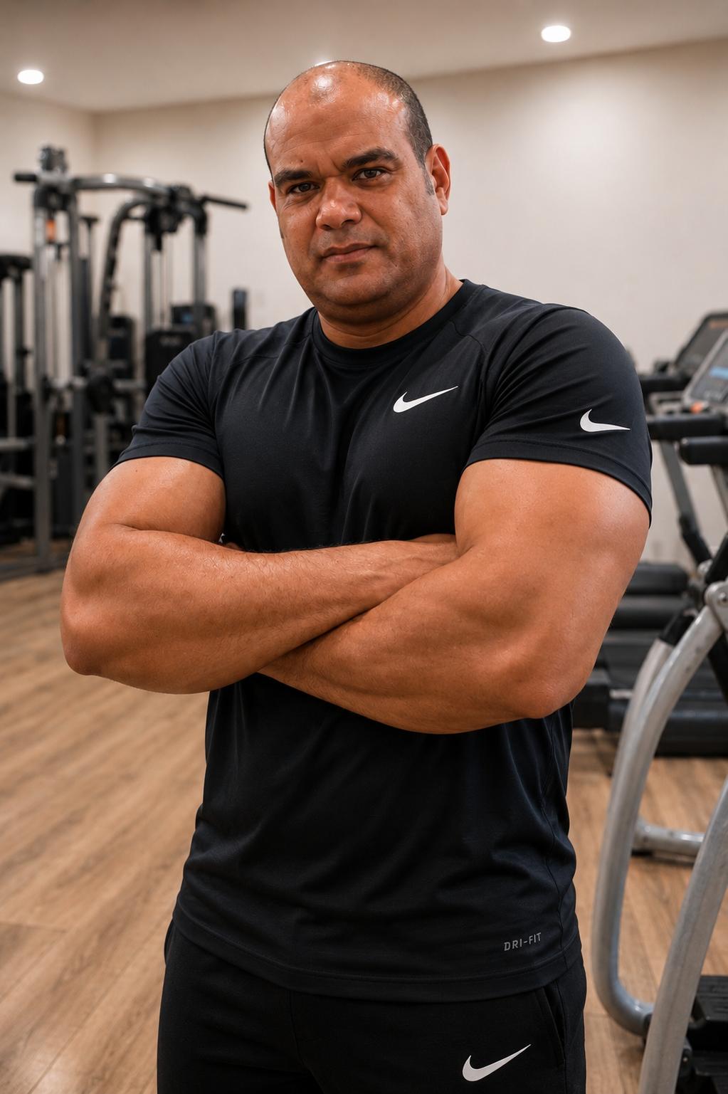 Ahmed Khalil, certified personal trainer, standing in a gym